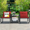 3 Pcs Wicker Rocking Bistro Set with Glass Coffee Table and Storage Shelf-Red - Gallery View 1 of 11
