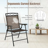 Folding patio chair with ergonomic curved backrest and breathable fabric, perfect for outdoor activities and family.