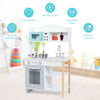 Kids kitchen cooking playset with sink, stove, and microwave for imaginative role play and skill development.