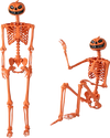 5.2 FT Orange Life-Size Poseable Halloween Skeleton with Pumpkin Head and Movable Joints