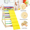 Foldable wooden climbing triangle with a yellow slide, sturdy design, ASTM certified for kids' safety and sports.