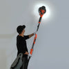 Electric foldable drywall sander with extensible handle and LED lights, ideal for sanding ceilings and high areas.