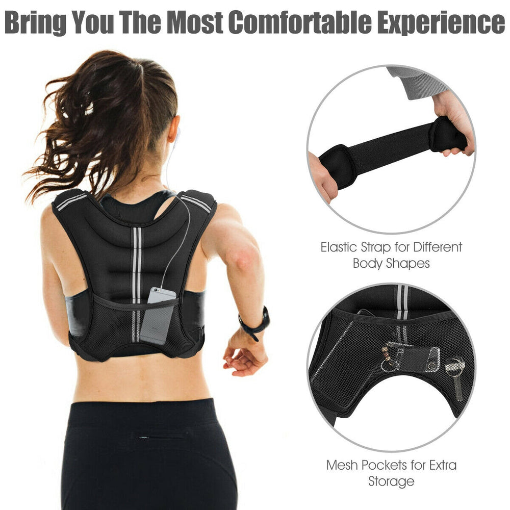 Adjustable Training Weight Vest with breathable material, reflective strips, and mesh pockets for secure storage during.