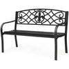 Heavy-duty 50-inch metal garden bench with a modern backrest, suitable for outdoor spaces like patios and balconies.