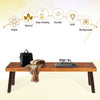Acacia wood dining bench with steel legs, showcasing a natural finish, perfect for outdoor use and easy to clean.