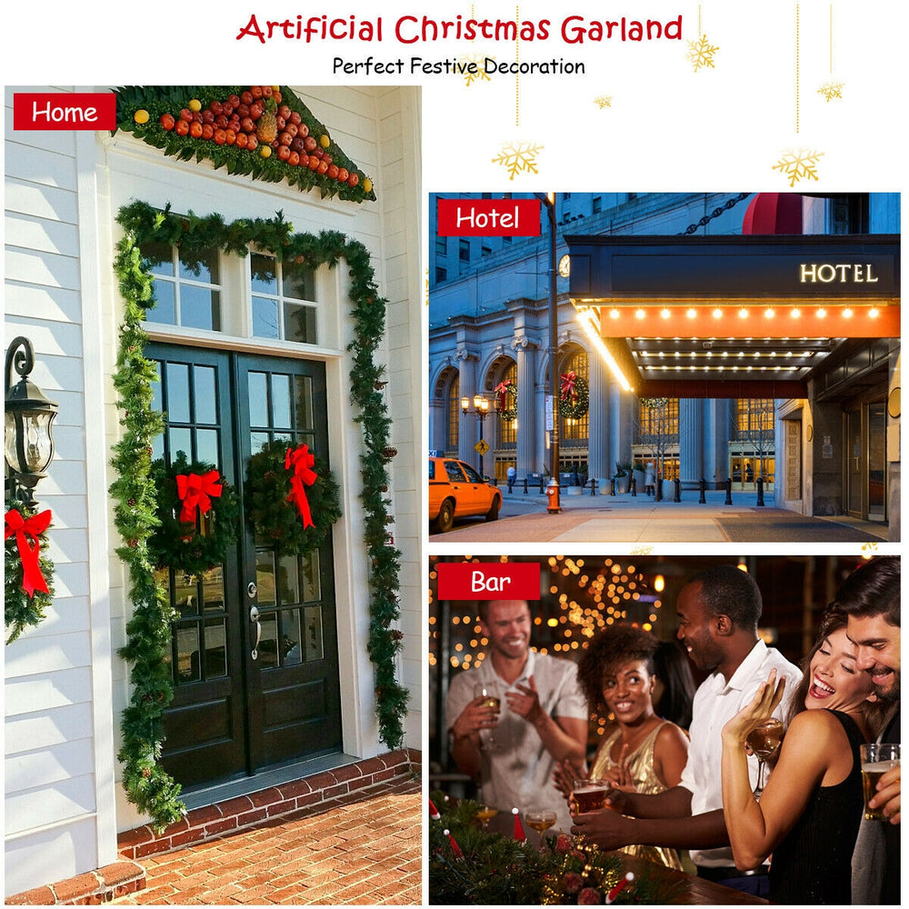 9 feet pre-lit artificial Christmas garland with 50 LED lights, perfect for festive indoor and outdoor decoration.