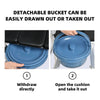 Detachable bucket for easy removal from the 2-in-1 aluminum commode shower wheelchair with adjustable height.