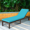 Turquoise outdoor rattan chaise lounge chair with adjustable backrest and wheels for easy movement, perfect for.
