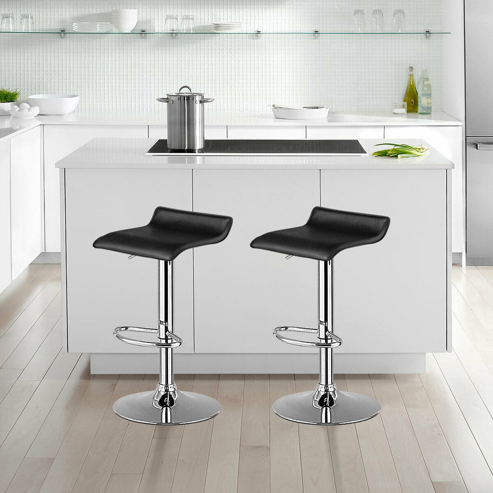 Set of 2 Adjustable PU Leather Backless Bar Stools-Black - Gallery View 1 of 12