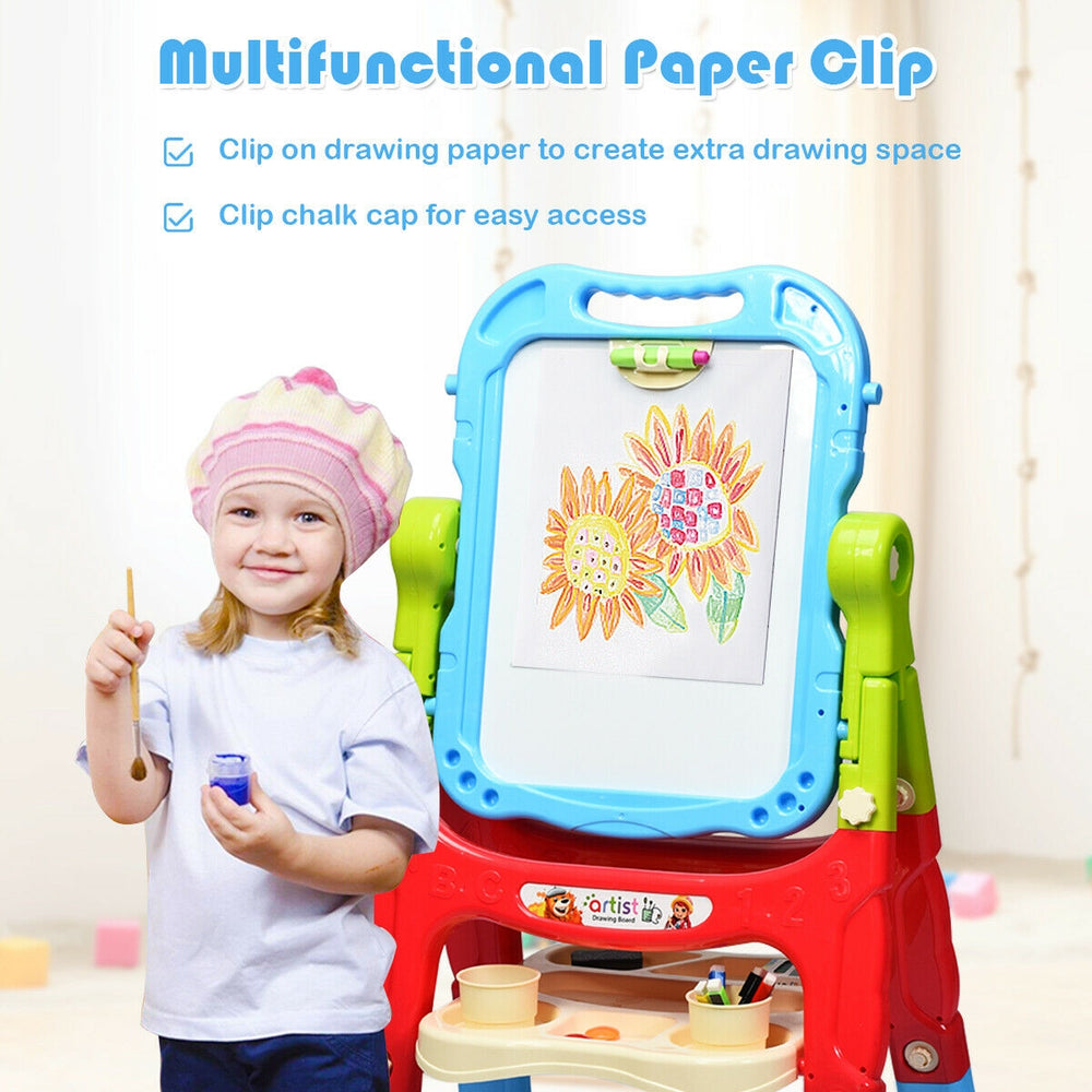 Multifunctional paper clip on the height adjustable kids art easel, allowing easy attachment of drawing paper for.