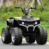 Black 12V kids ride-on ATV with LED lights, treaded tires, and adjustable speed for safe outdoor fun.