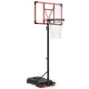 Kids basketball hoop with fillable base and adjustable 5.3–7.5 ft rim, shown from the side with nylon net.