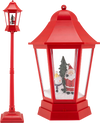 Red 5.3 feet musical Christmas street lamp with Santa and snowman scene, LED lights, and swirling snow for festive.