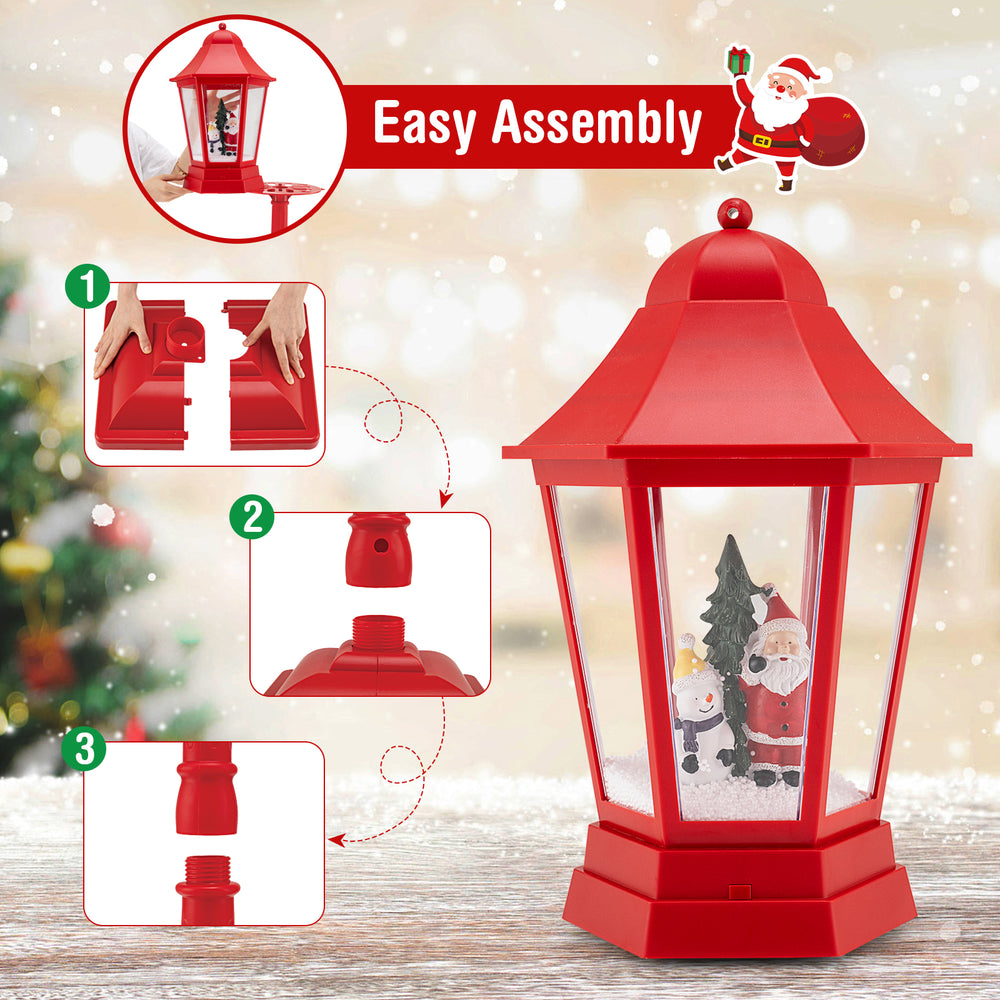 Red 5.3 Feet Musical Christmas Street Lamp with Santa scene, LED lights, and easy assembly for festive holiday decor.