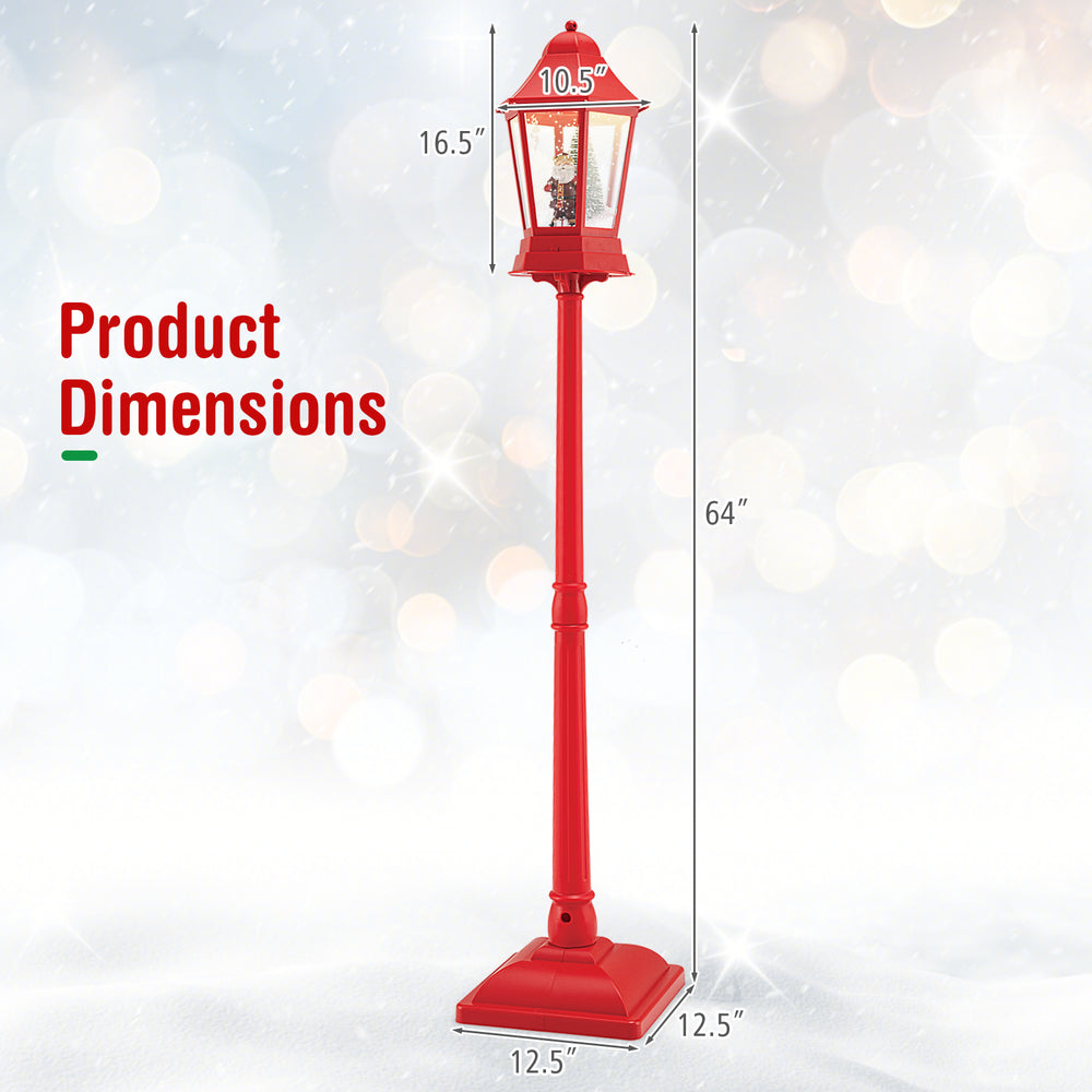 Red 5.3 feet musical Christmas street lamp with 60 LED lights, featuring Santa scene, for festive holiday decor.