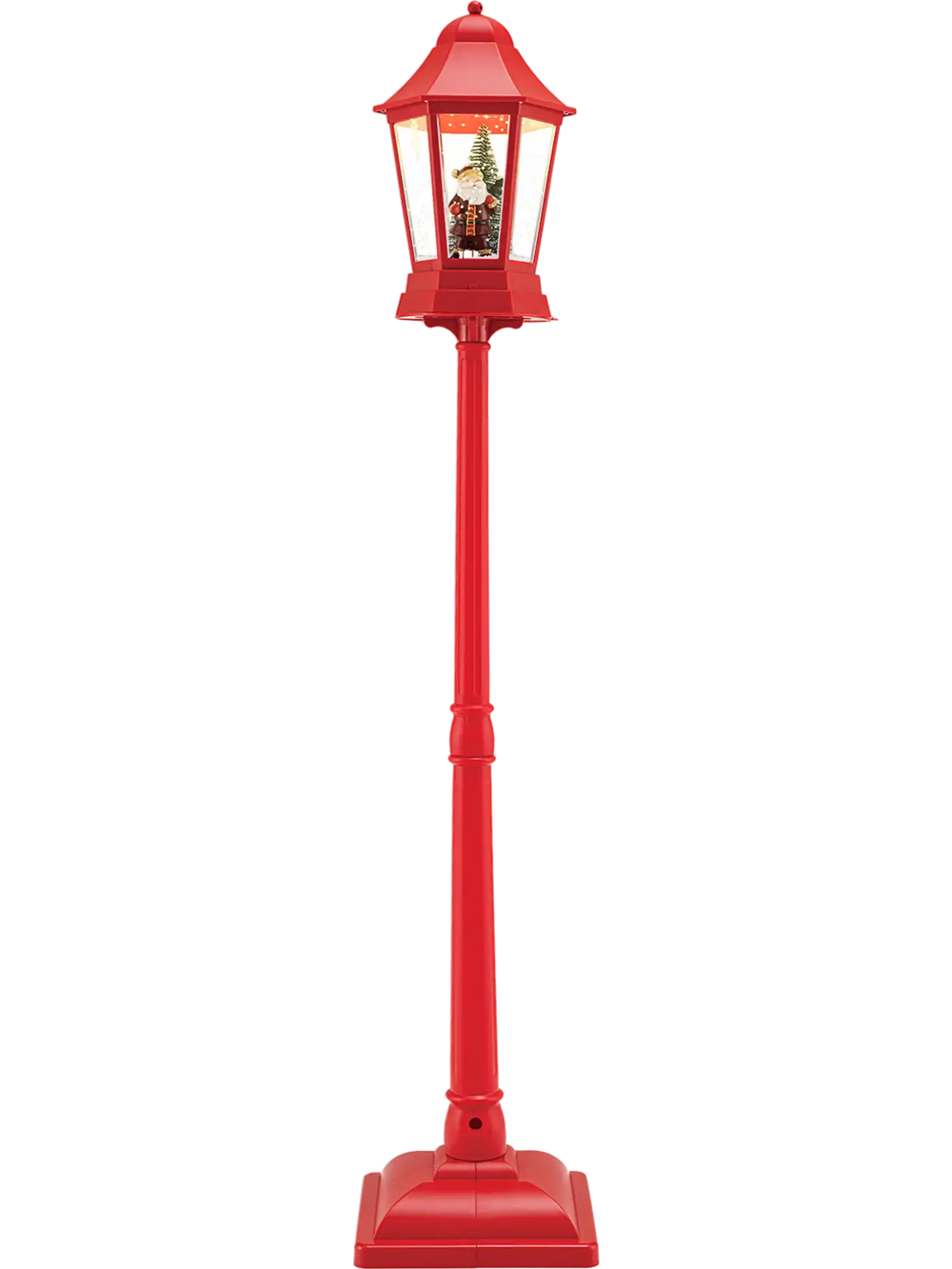 Red 5.3 feet musical Christmas street lamp with Santa scene, 60 LED lights, perfect for festive holiday decor.