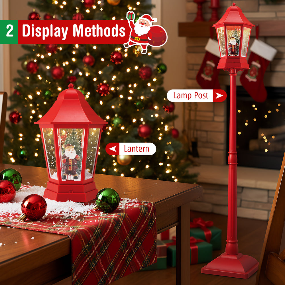 5.3 feet red musical Christmas street lamp with Santa scene, 60 LED lights, perfect for tabletop or floor display.
