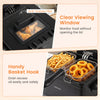 Electric deep fryer with a clear viewing window, 3 baskets, and anti-grease filter for easy cooking and oil drainage.