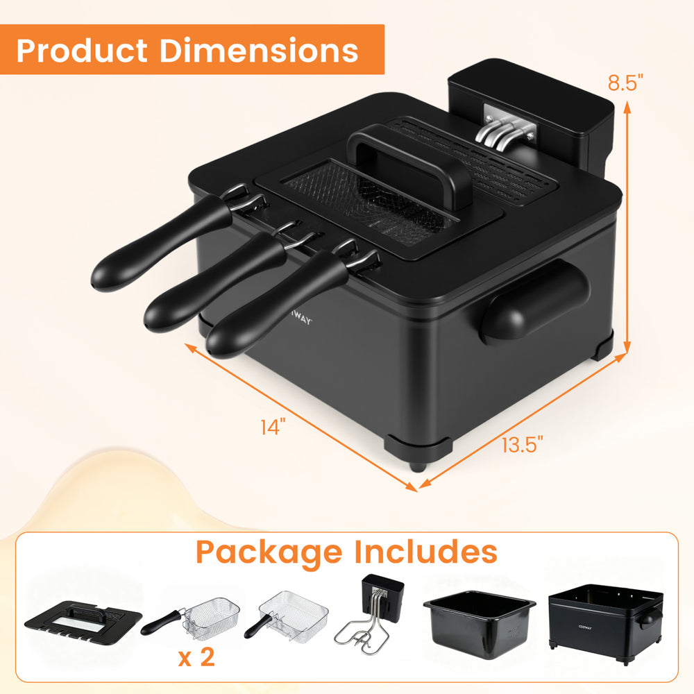 Electric deep fryer with 3 baskets, 5.3-Qt capacity, LED touch screen, and 1700W for versatile cooking and easy cleanup.