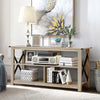 3 Tier Wood TV Stand for 55-Inch with Open Shelves and X-Shaped Frame-Gray - Gallery View 1 of 12