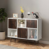 Wood display sideboard storage cabinet with 6 compartments, featuring espresso grained doors for modern home.