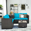 Turquoise cushioned loveseat from a 4-piece outdoor patio rattan furniture set, ideal for stylish indoor or outdoor use.