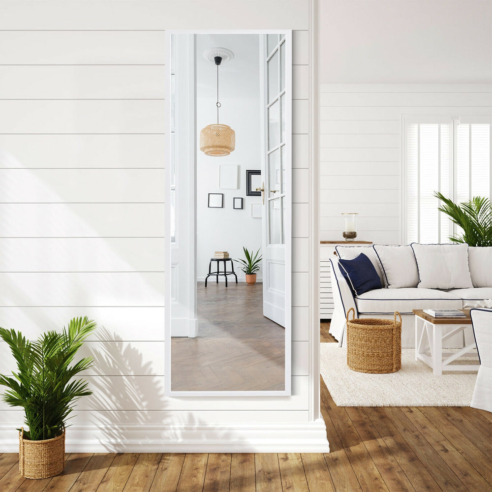 Full Length Metal Door Mirror with Adjustable Hook-White - Gallery View 1 of 12