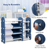Kids toy storage organizer in blue with 6 bins and a shelf, designed for easy assembly and safe playroom use.