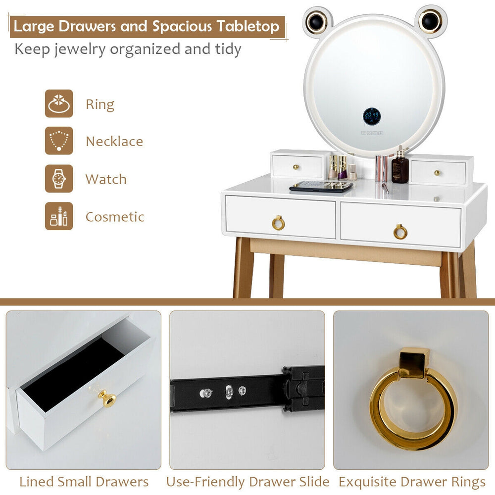 Detail view of the vanity set's smooth drawer rails and exquisite handles, designed for easy access and organization.