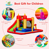 Inflatable water slide bounce house with climbing wall, splash pool, and water cannon for summer fun and exercise.