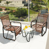 Two single wicker chairs and a glass side table from a 3-piece patio rattan furniture set for outdoor relaxation.