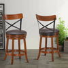 Single bar stool with rubber wood legs, soft padded seat, and curved backrest, ideal for comfortable dining.