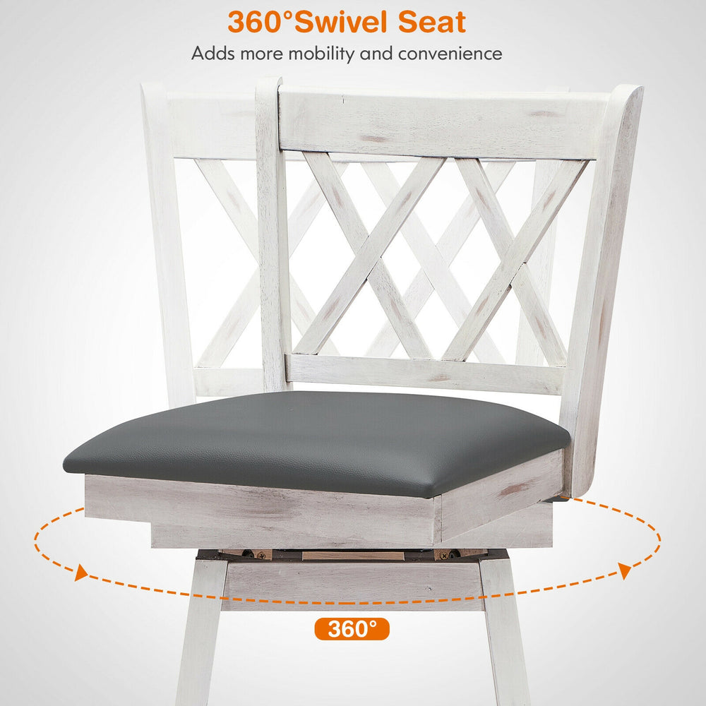 Swivel seat barstool with rubber wood legs, 360° rotation, and waterproof PVC cushion for easy cleaning and comfort.