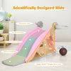 Toddler slide and rocking horse playset in pink, featuring a basketball hoop and stable design for safe play.