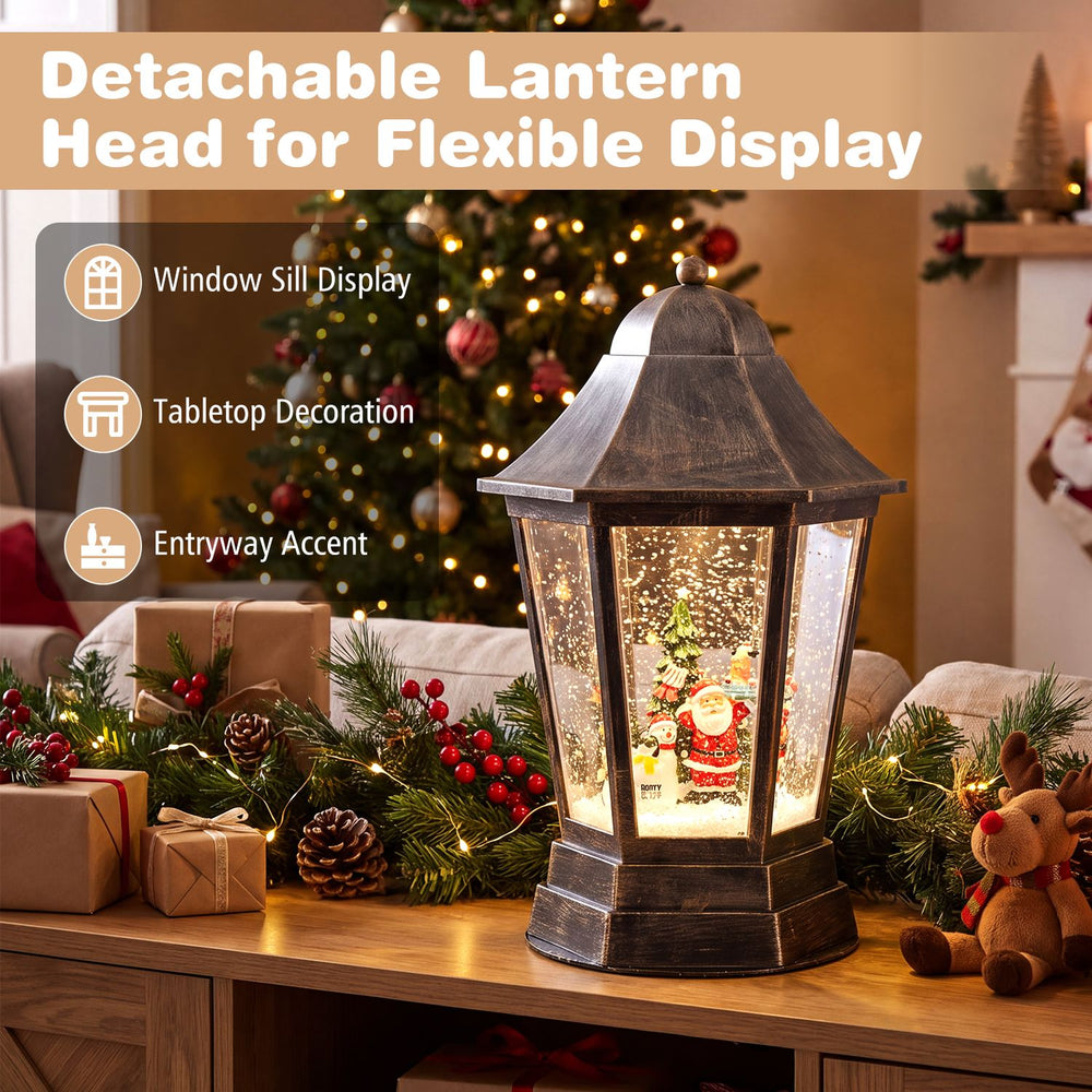 Black 5.4 ft musical Christmas street lamp with dynamic snowfall, Santa figures, and warm lights for holiday displays.
