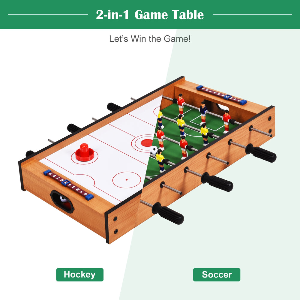 2-in-1 game table featuring air hockey and foosball surfaces, ideal for indoor and outdoor fun for all ages.