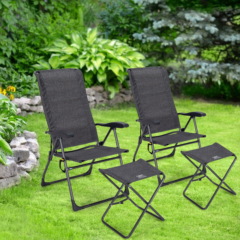 4 Pieces Patio Adjustable Back Folding Dining Chair Ottoman Set-Gray - Gallery View 1 of 12
