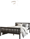 Full size wood platform bed with headboard, featuring a solid wood frame and under-bed storage for versatile bedroom.