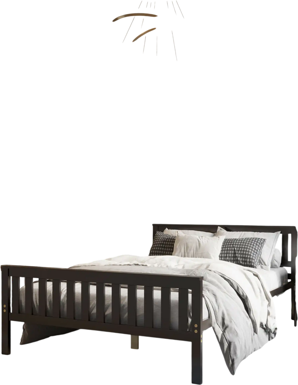 Full size wood platform bed with headboard, featuring a solid wood frame and under-bed storage for versatile bedroom.
