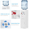 Hot and cold water cooler dispenser with child safety lock, large capacity, and detachable drip tray for easy cleanup.