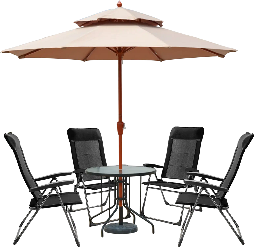 Portable black patio folding dining chairs with adjustable headrest, perfect for outdoor relaxation and easy storage.