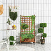 Wood planter box with trellis for climbing plants, made of fir wood, featuring drainage holes and mobile wheels for.