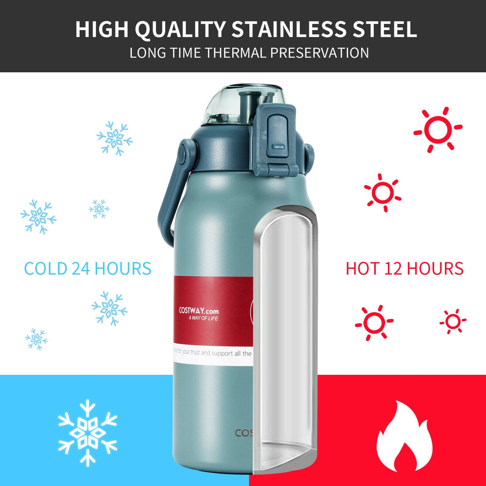44oz gray vacuum insulated stainless steel sports water bottle with leakproof seal, keeps drinks cold for 24 hours or.