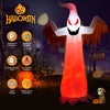 8-foot Halloween inflatable ghost with rotatable flame LED lights, made of waterproof polyester for outdoor decoration.