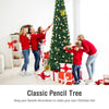 Slim 9-foot PVC artificial pencil Christmas tree with dense needles, perfect for small spaces and holiday decorations.