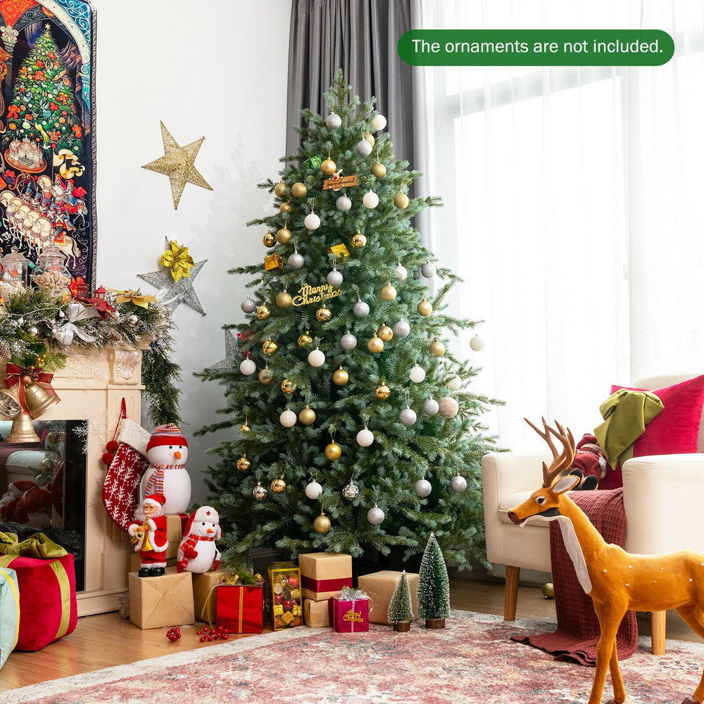 7 feet artificial Christmas tree with 1260 mixed PE and PVC tips, perfect for creating a festive living room atmosphere.