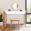 White computer desk with rubberwood legs and large drawer, ideal for writing or makeup in any room.