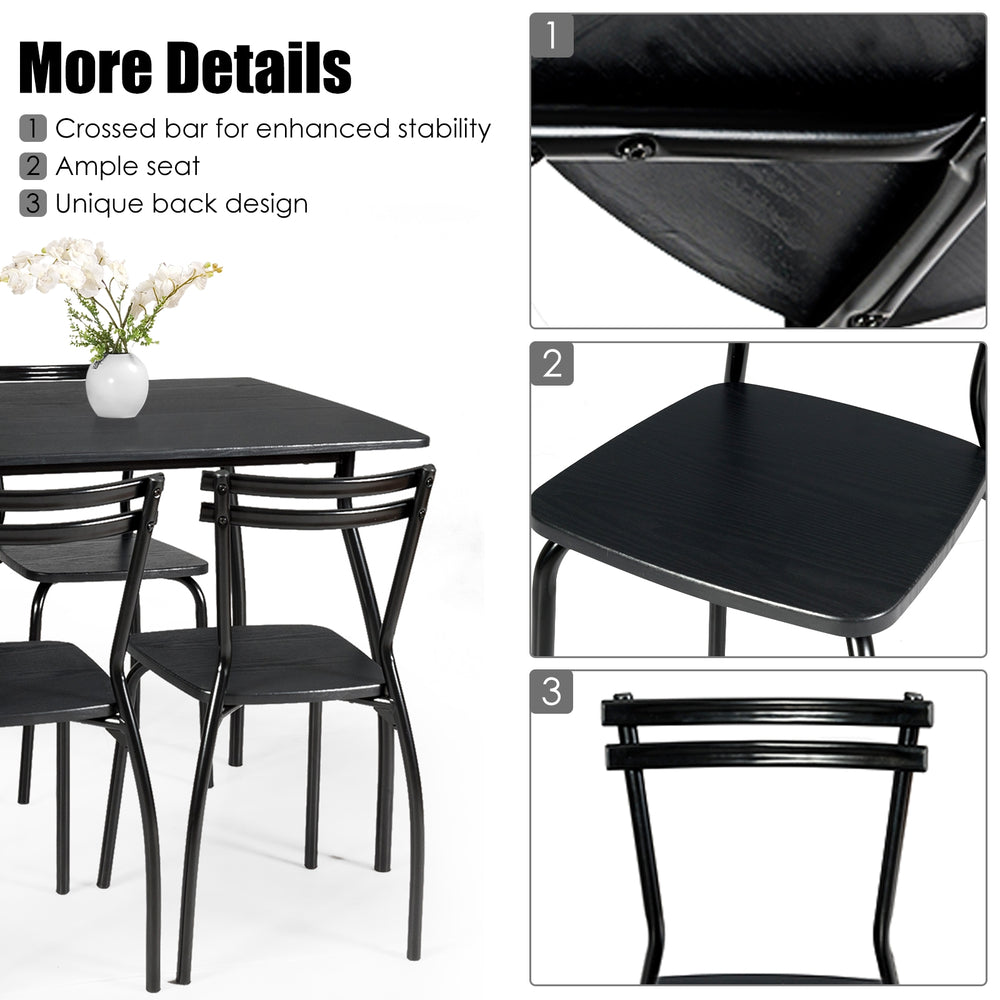 Detail view of the 5 pieces dining table set featuring a sturdy steel frame and unique back design, ideal for kitchens.