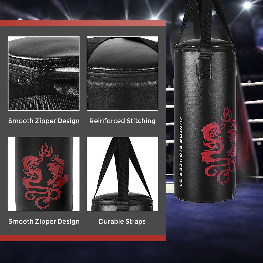Close-up of the punch bag from the 2 Feet Kids Gloves Skipping Rope Boxing Set, featuring a smooth zipper and durable.