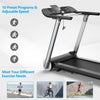 Folding treadmill with LED display, adjustable speed up to 9.9 MPH, and heart rate monitor for home workouts.